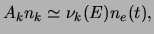 $\displaystyle A_k n_k \simeq \nu_k(E)\ensuremath{n_{e}}(t),$